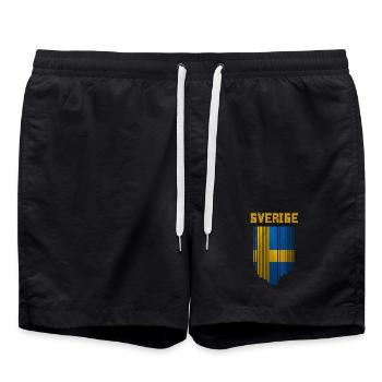 Flag of Sweden, Swedish pride - Swim Trunks - black - Front - AI Model Male 185 light (185cm)