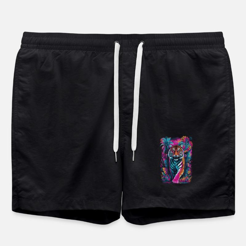 Psychedelic Tiger in Vibrant Jungle Design - Swim Trunks - black
