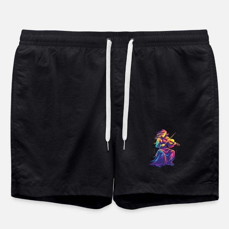 Geigenmädchen Retrowave - Badeshorts - Schwarz