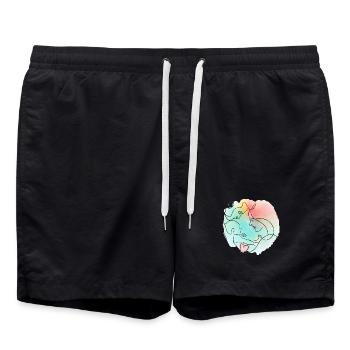Mère, père, bébé - motif familial coloré - Short de bain - noir - Devant - AI Model Male 185 light (185cm)