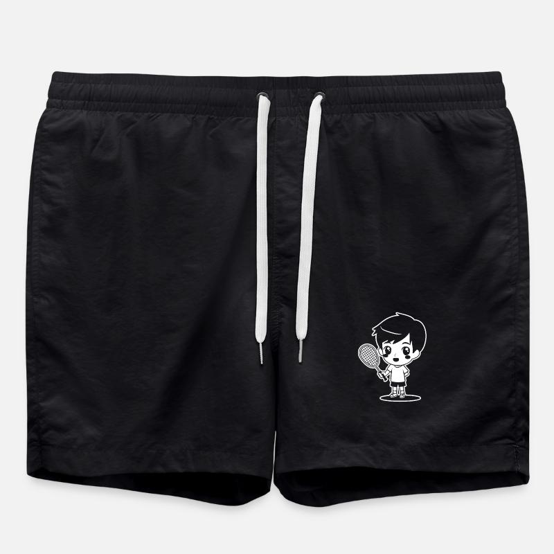 Badminton Kid Cartoon - Swim Trunks - black