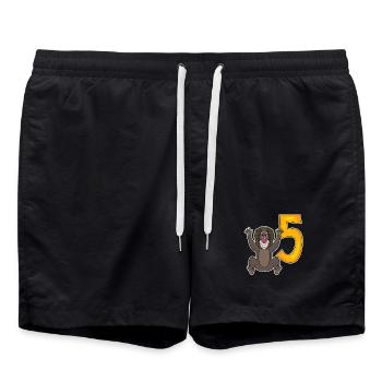 5th Birthday Motif Monkey - 5 years - Swim Trunks - black - Front - AI Model Male 185 light (185cm)