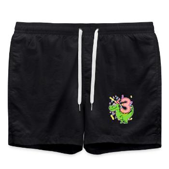 Drei 3 - Nummer 3 - Zahl 3 Geburtstag Dino - Badeshorts - Schwarz - Vorne - AI Model Male 185 light (185cm)