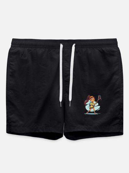 Cartoon Lacrosse Mädchen - Badeshorts - Schwarz