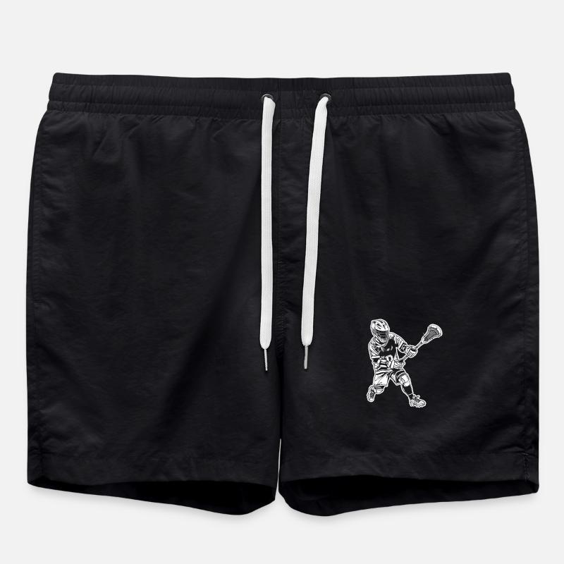 Lacrosse Player Drawing - Swim Trunks - black