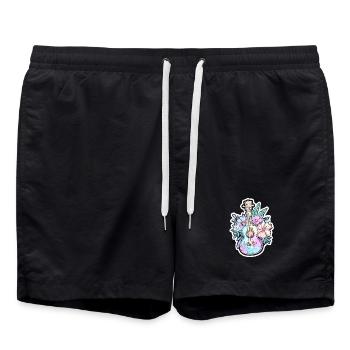 Ukulele Comic-Stil - Badeshorts - Schwarz - Vorne - AI Model Male 185 light (185cm)