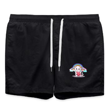 Chat Chats Coeur Coeurs Arc-en-ciel Enfants Enfant - Short de bain - noir - Devant - AI Model Male 185 light (185cm)