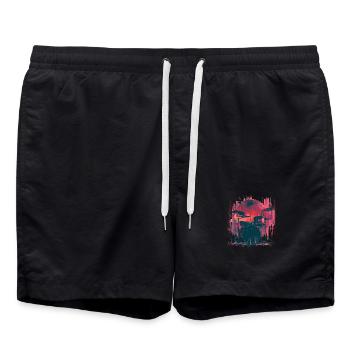 Vintage Schlagzeug Look - Badeshorts - Schwarz - Vorne - AI Model Male 185 light (185cm)
