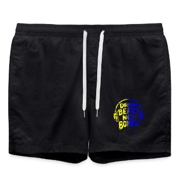 Drop Beats Not Bombs yellow blue - Badeshorts - Schwarz - Vorne - AI Model Male 185 light (185cm)
