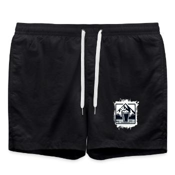 Mountain lake with beer glass motif - Swim Trunks - black - Front - AI Model Male 185 light (185cm)