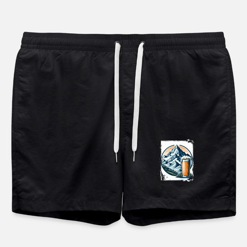 Mountain and Beer Nature Motif - Swim Trunks - black