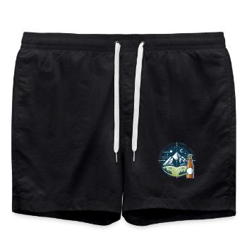 Paysage de montagne nocturne avec bouteille de bière - Short de bain - noir - Devant - AI Model Male 185 light (185cm)
