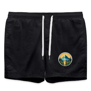 Mountain view with beer glass and nature motifs - Swim Trunks - black - Front - AI Model Male 185 light (185cm)