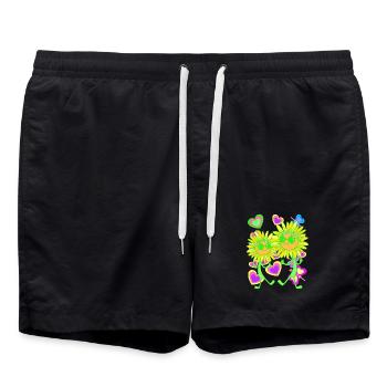 Sunflower Flower Heart Retro 80s 90s Kids - Swim Trunks - black - Front - AI Model Male 185 light (185cm)