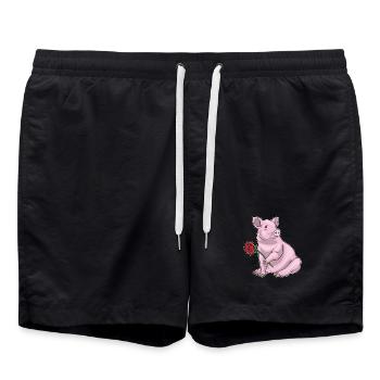 Schwein Rose  - Badeshorts - Schwarz - Vorne - AI Model Male 185 light (185cm)