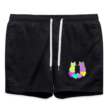 Retro Katzen Katze Valentin Herz Herzen Vintage - Badeshorts - Schwarz - Vorne - AI Model Male 185 light (185cm)