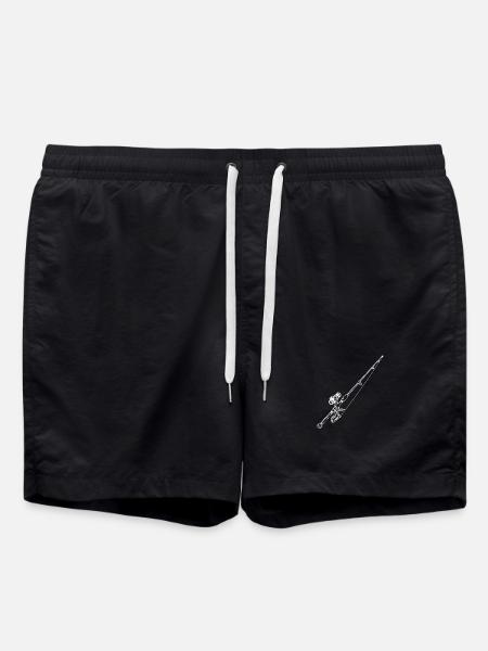 Fishing Rod Drawing - Swim Trunks - black