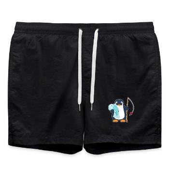 Pinguin Angler Fisch Angeln - Badeshorts - Schwarz - Vorne - AI Model Male 185 light (185cm)