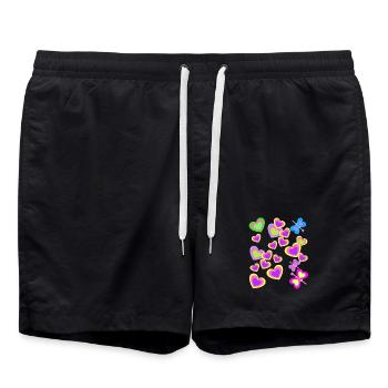 Kids Summer Retro Butterflies Heart - Swim Trunks - black - Front - AI Model Male 185 light (185cm)