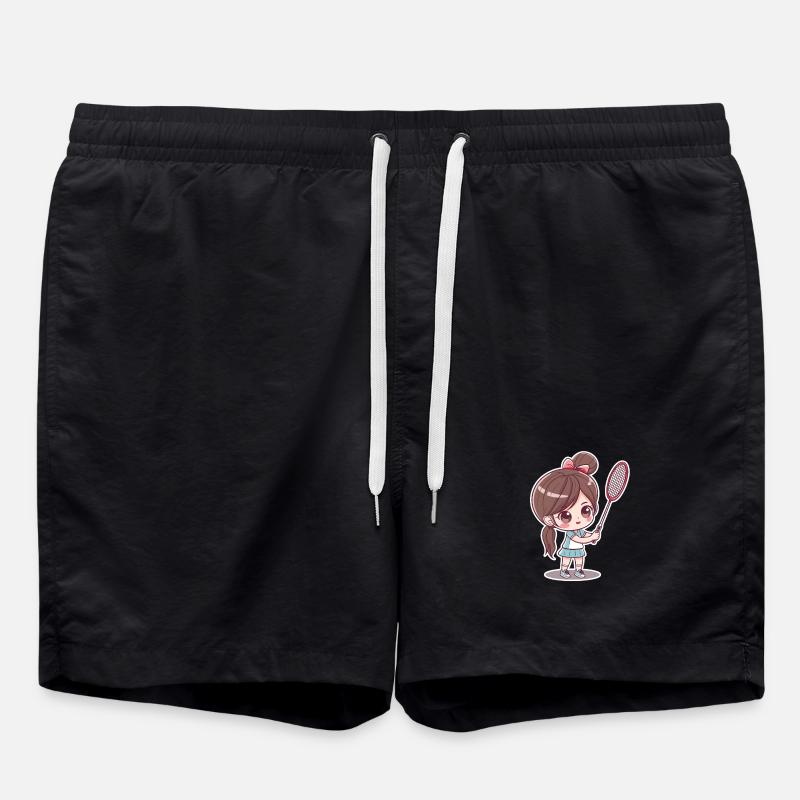 Badmintonspielerin Comic - Badeshorts - Schwarz