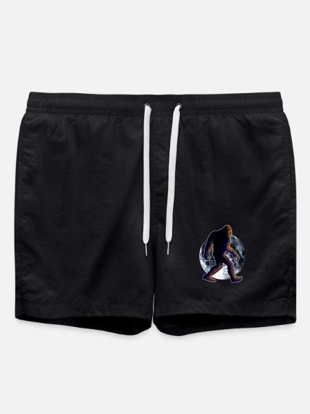 Bigfoot Sasquatch and moon - Swim Trunks - black