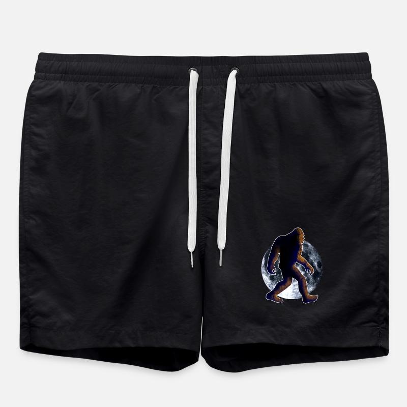 Bigfoot Sasquatch and moon - Swim Trunks - black