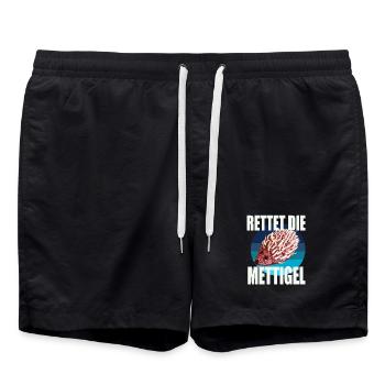 Rettet die Mettigel - Badeshorts - Schwarz - Vorne - AI Model Male 185 light (185cm)