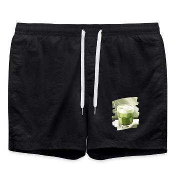 Matcha Latte Liebhaber Grüntee - Badeshorts - Schwarz - Vorne - AI Model Male 185 light (185cm)