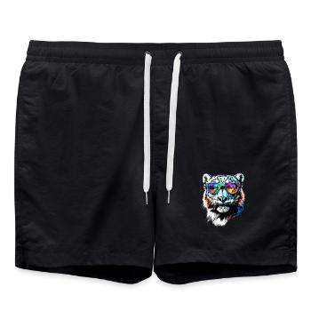Schneeleopard Panther Raubkatze Großkatze Leopard - Badeshorts - Schwarz - Vorne - AI Model Male 185 light (185cm)