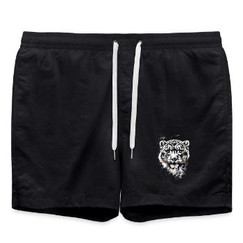 Schneeleopard Panther Raubkatze Großkatze Leopard - Badeshorts - Schwarz - Vorne - AI Model Male 185 light (185cm)