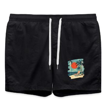 Strand Palmen Sonnenuntergang Sommer - Badeshorts - Schwarz - Vorne - AI Model Male 185 light (185cm)