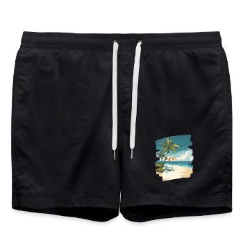 Beach Palm Trees Sun Summer - Swim Trunks - black - Front - AI Model Male 185 light (185cm)