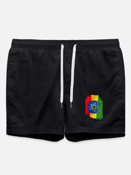 Ethiopia Flag Vertical, I Love Ethiopia - Swim Trunks - black
