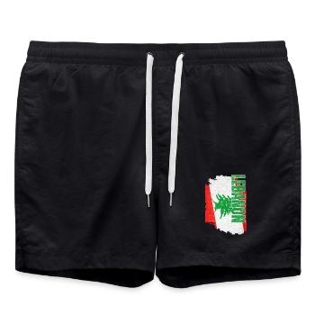Vertikale Libanon-Flagge, Ich liebe den Libanon - Badeshorts - Schwarz - Vorne - AI Model Male 185 light (185cm)