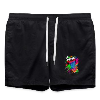 The 90s Sound - Graffiti Cassette Colorful Neon - Swim Trunks - black - Front - AI Model Male 185 light (185cm)