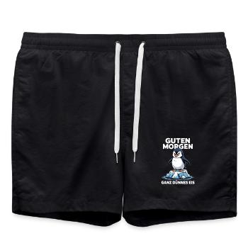 Bonjour? Glace très mince ! Pingouin drôle - Short de bain - noir - Devant - AI Model Male 185 light (185cm)
