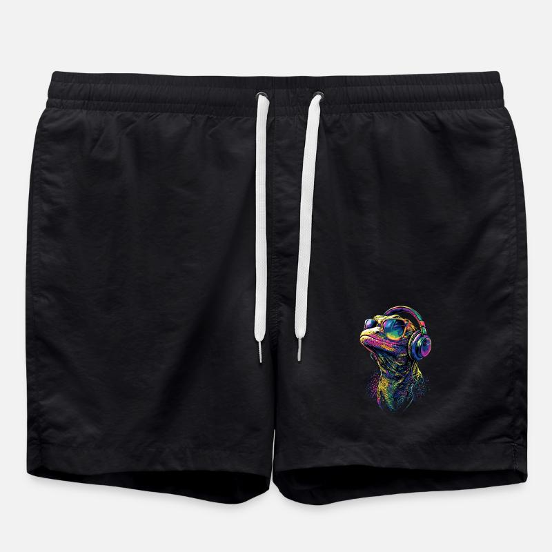 Lézard varan, reptile, dragon de Komodo, varan bagué, lézard - Short de bain - noir
