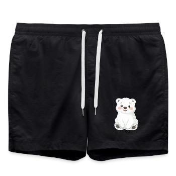 Polar Bear Illustration – Arctic Animal Motif - Swim Trunks - black - Front - AI Model Male 185 light (185cm)