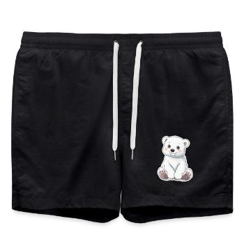 Polar Bear Illustration – Arctic Animal Motif - Swim Trunks - black - Front - AI Model Male 185 light (185cm)