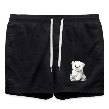 Polarbär Illustration – Arktisches Tiermotiv - Badeshorts - Schwarz - Vorne - AI Model Male 185 light (185cm)