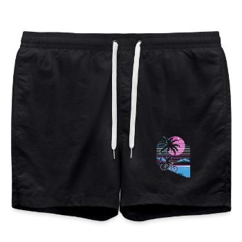 Mountainbiking Synthwave - Badeshorts - Schwarz - Vorne - AI Model Male 185 light (185cm)
