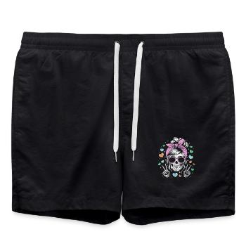 Playful Skull Girl with Heart Accents - Swim Trunks - black - Front - AI Model Male 185 light (185cm)
