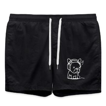 Frenchie Bulldogge mit Kopfhörern - Badeshorts - Schwarz - Vorne - AI Model Male 185 light (185cm)