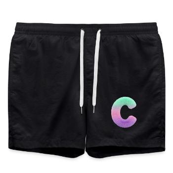 Lettre C aspect fourrure et dégradé de couleurs - Short de bain - noir - Devant - AI Model Male 185 light (185cm)