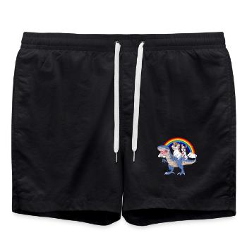 Regenbogen-Dinosaurier mit Einhorn und französischer Bulldogge - Badeshorts - Schwarz - Vorne - AI Model Male 185 light (185cm)