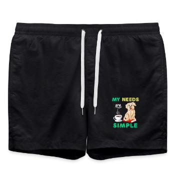 Cute Golden Retriever and Coffee Inspirational  - Swim Trunks - black - Front - AI Model Male 185 light (185cm)