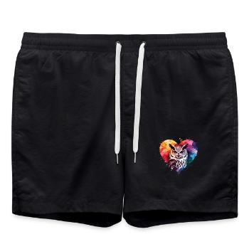 Fern hawk in colorful watercolor heart - Swim Trunks - black - Front - AI Model Male 185 light (185cm)