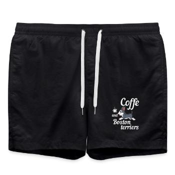 Coffee and Boston Terriers Fun Design - Swim Trunks - black - Front - AI Model Male 185 light (185cm)