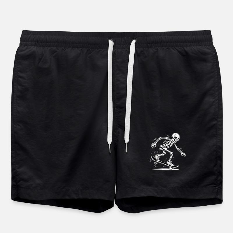 Skull Skeleton Skateboard Design - Swim Trunks - black