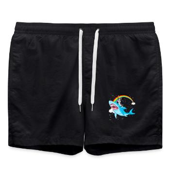 Cute Boston Terrier Riding Shark Under Rainbow - Swim Trunks - black - Front - AI Model Male 185 light (185cm)